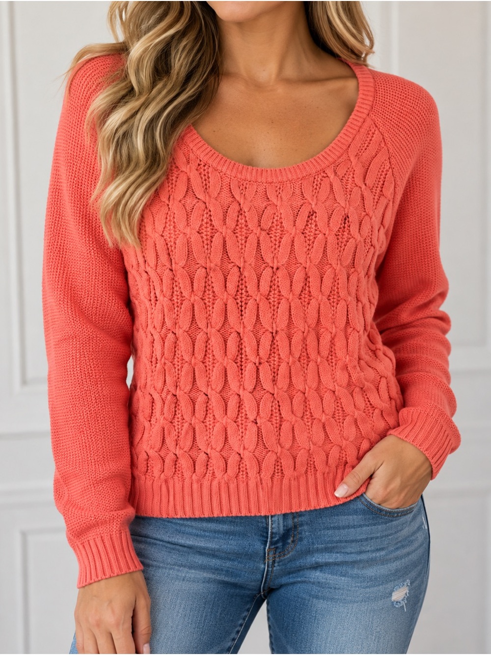 Liz Claiborne Coral Cable Scoop Neck Sweater